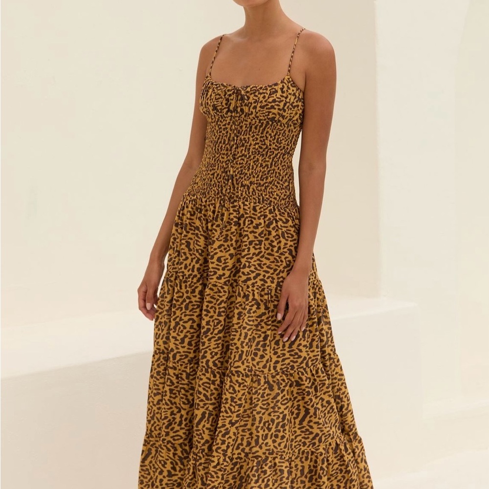 Anthropologie Leopard-Print Smocked Maxi Dress - Tan & Black